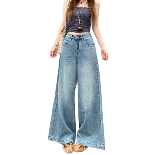 Damen Weite Denim-Hose mit lässigem Schnitt und hoch tailliertem Design EB