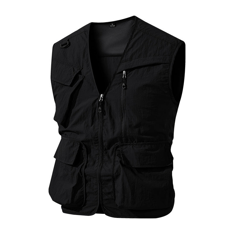 Herren Multifunktionale Outdoor-Utility‑Weste mit Mesh‑Innenfutter und zahlreichen Taschen EB
