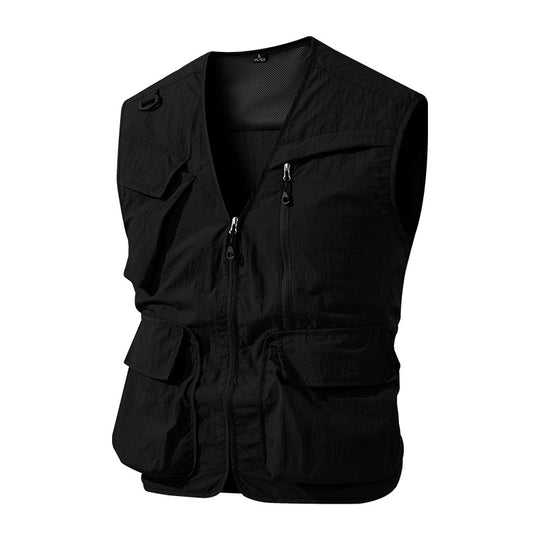 Herren Multifunktionale Outdoor-Utility‑Weste mit Mesh‑Innenfutter und zahlreichen Taschen EB