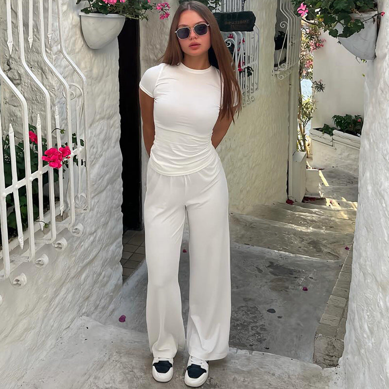 Damen lässiges Lounge-Set mit kurzem Oberteil und weit geschnittenen Hosen EB
