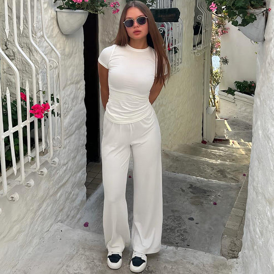 Damen lässiges Lounge-Set mit kurzem Oberteil und weit geschnittenen Hosen EB