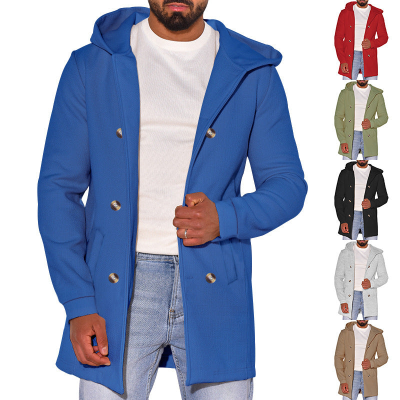 Herren modische Jacke mit Kapuze und doppelter Knopfleiste EB