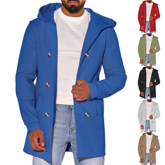 Herren modische Jacke mit Kapuze und doppelter Knopfleiste EB