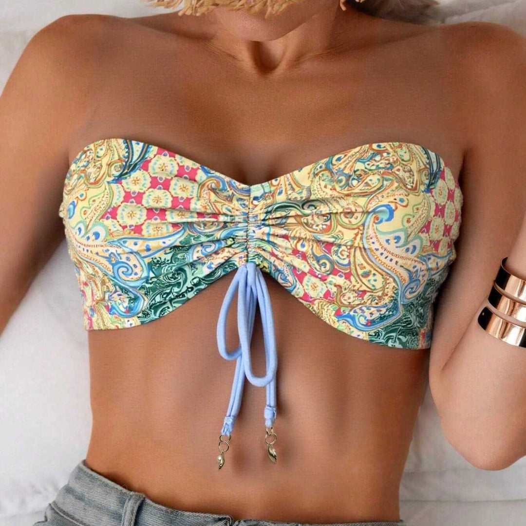 Damen Bandeau-Bikini-Oberteil mit verspieltem Muster EB
