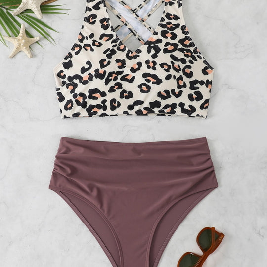Damen Sportlicher Bikini-Set mit modischem Leo-Design EB