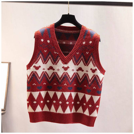 Damen Strickweste mit V-Ausschnitt und geometrischem Muster EB
