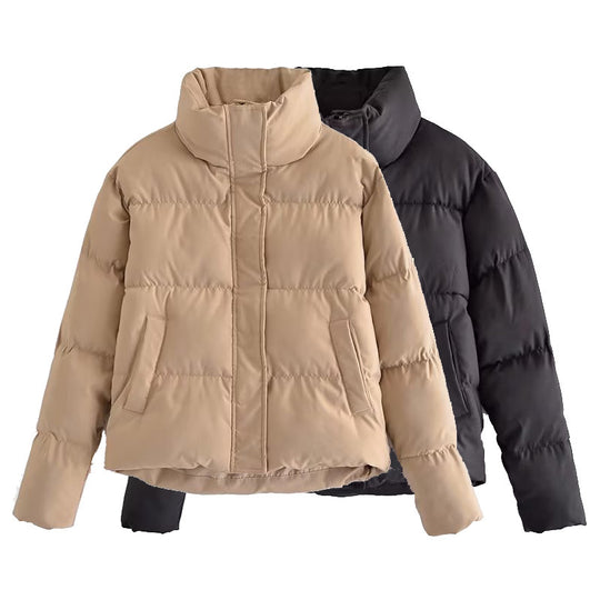 Damen gestepptes Winterjacke mit hohem Kragen und Seitentaschen EB