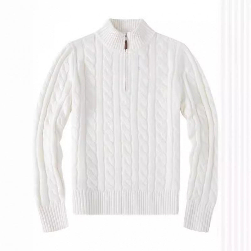 Herren Kabelstrickpullover mit Halbzip und Stehkragen aus weicher Kaschmirmischung EB
