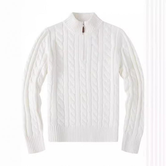 Herren Kabelstrickpullover mit Halbzip und Stehkragen aus weicher Kaschmirmischung EB