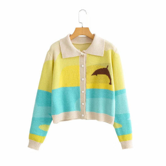 Damen Strickjacke mit verspieltem Motiv und modernem Farbverlauf EB