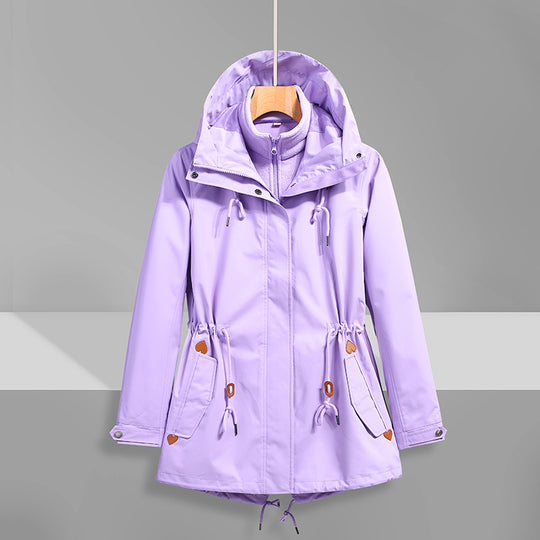 Damen wasserfeste Übergangsjacke mit verstellbarem Kapuzensystem und praktischen Taschen EB