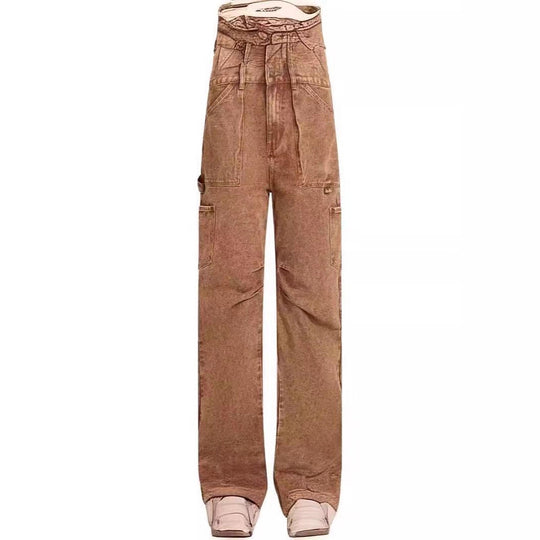 Damen lässige Cargo-Jeans mit verstellbarem Bund EB