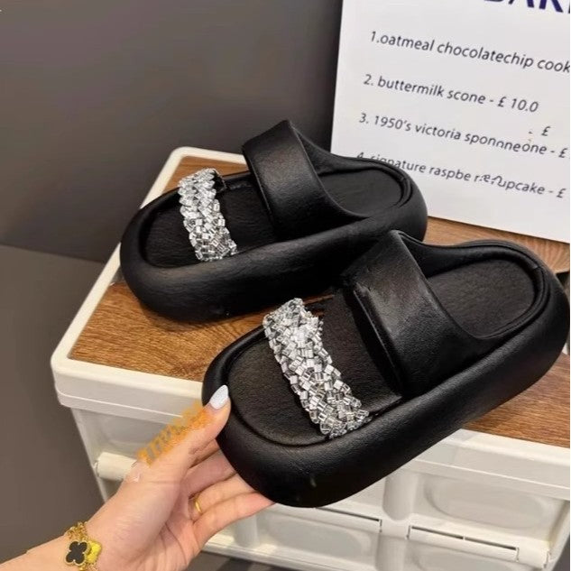 Damen modische Clogs mit eleganter Glitzerapplikation und bequemer Sohle EB