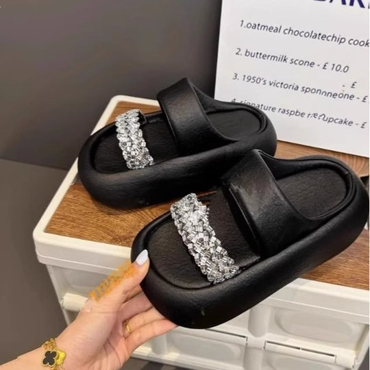 Damen modische Clogs mit eleganter Glitzerapplikation und bequemer Sohle EB