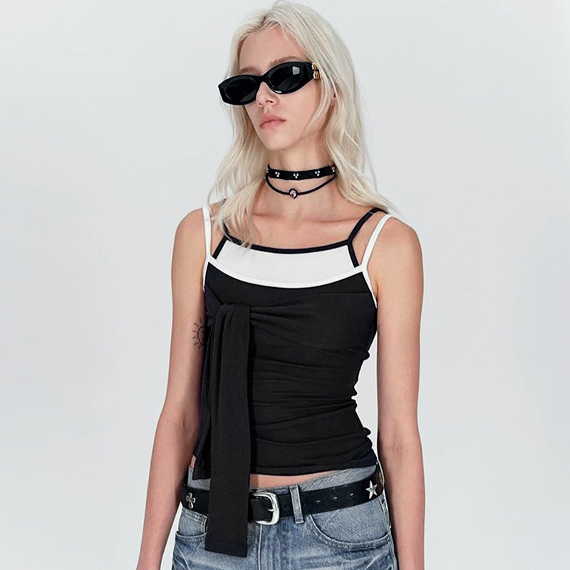 Damen Chic Trägertop mit kreativer Wickeloptik und verstellbaren Trägern EB