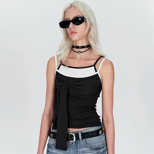 Damen Chic Trägertop mit kreativer Wickeloptik und verstellbaren Trägern EB