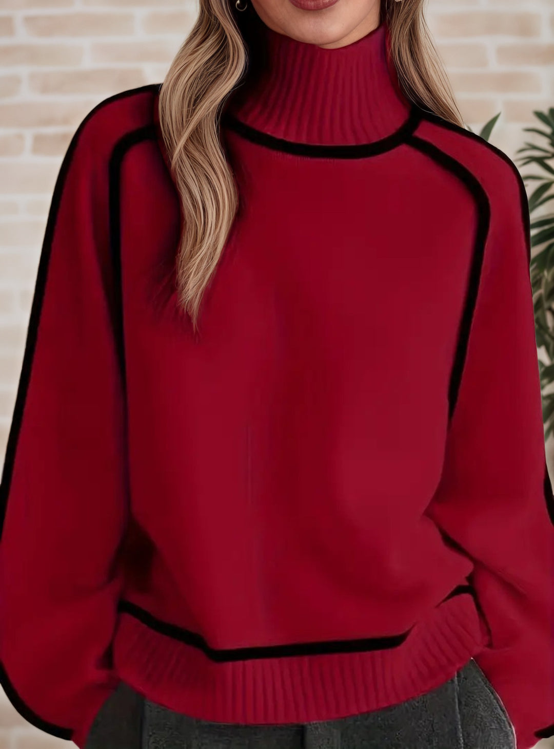 Damen Pullover mit hohem Kragen und Volumenärmeln EB
