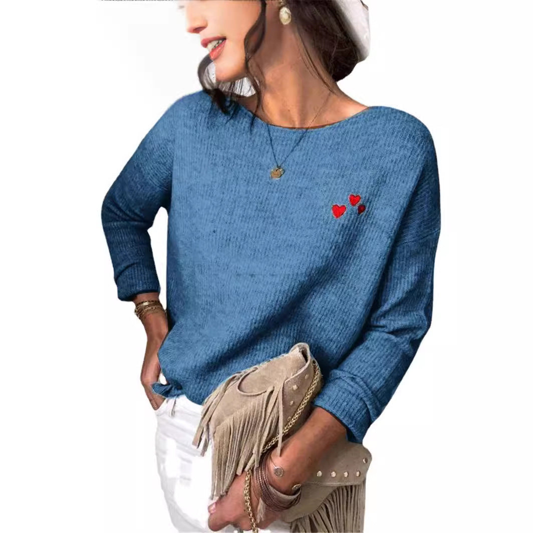 Damen Feinstrickpullover mit Herz-Stickerei und legerer Passform EB