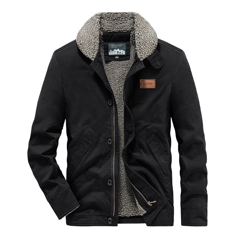 Herren Canvas-Jacke mit durchgehendem Sherpa-Innenfutter und Hemdkragen EB