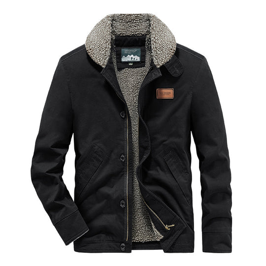 Herren Canvas-Jacke mit durchgehendem Sherpa-Innenfutter und Hemdkragen EB