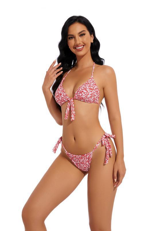 Damen Triangel-Bikini mit verspieltem Bindeband und floralem Design EB