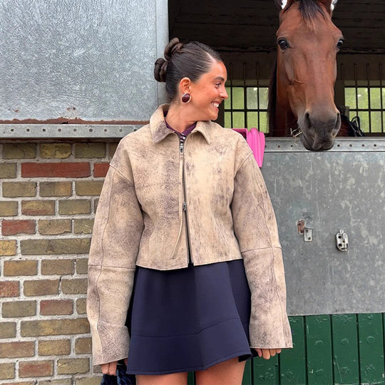 Damen modische Wildlederjacke mit voluminösen Ärmel EB