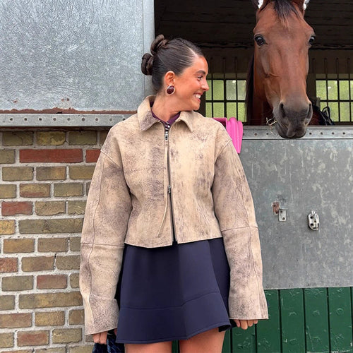 Damen modische Wildlederjacke mit voluminösen Ärmel EB
