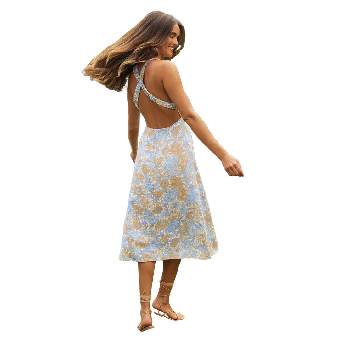 Damen Midi-Kleid mit floralem Design und schmalem Taillenbund EB