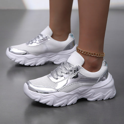 Damen Sportliche Sneakers mit metallischer Oberfläche und optimaler Dämpfung EB