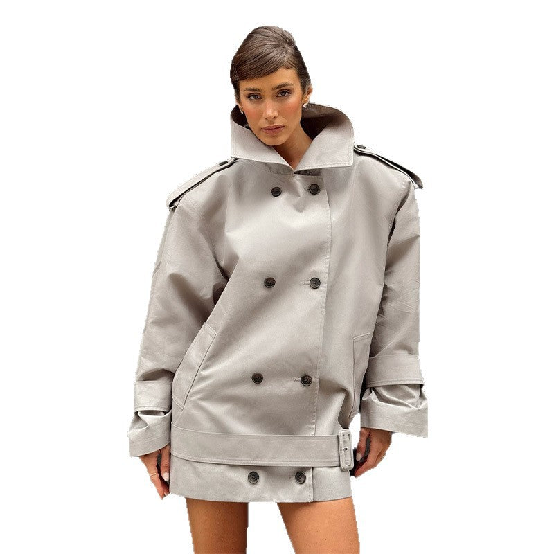Damen Urbaner Trenchcoat mit hohem Kragen und doppelter Knopfleiste EB