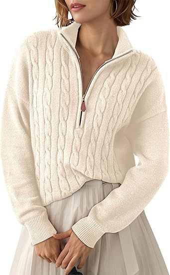 Damen Grobstrick Pullover mit Stehkragen und halbem Reißverschluss EB