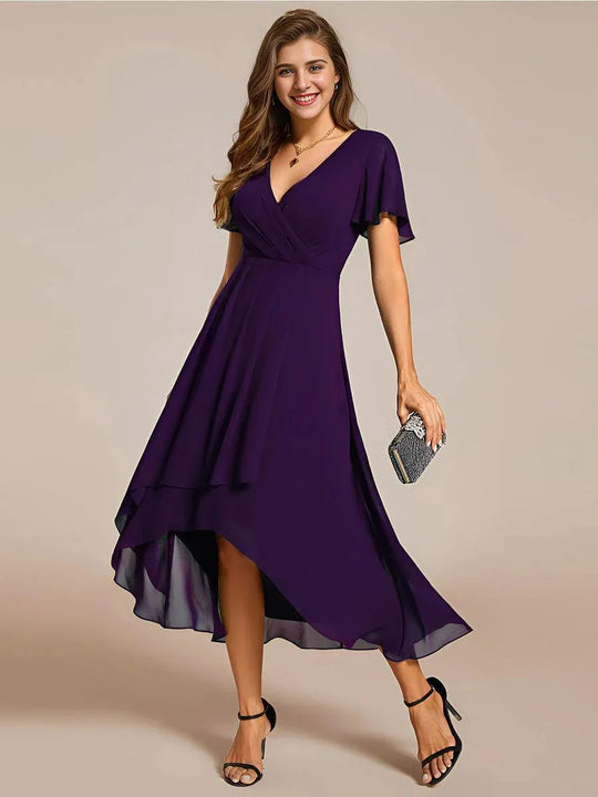 Damen Elegantes Wickelkleid mit asymmetrischem Saum EB