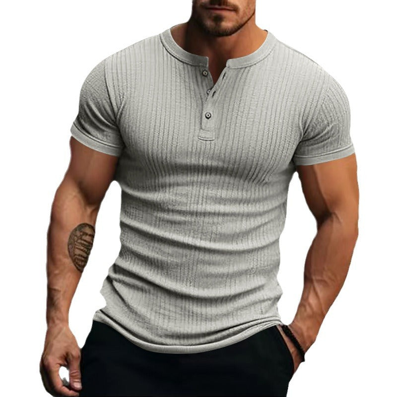 Herren Kurzarm Henley-T-Shirt mit strukturierter Oberfläche EB