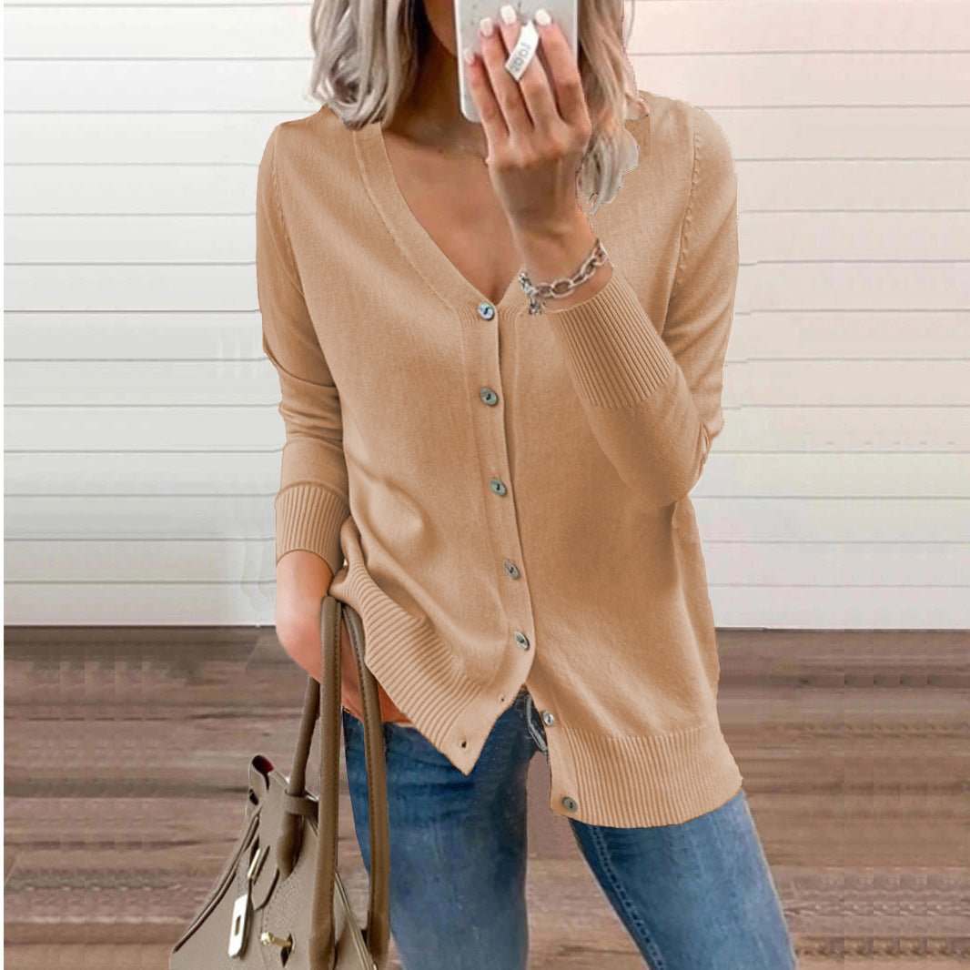 Damen V-Ausschnitt Strickjacke mit Knopfdetails EB