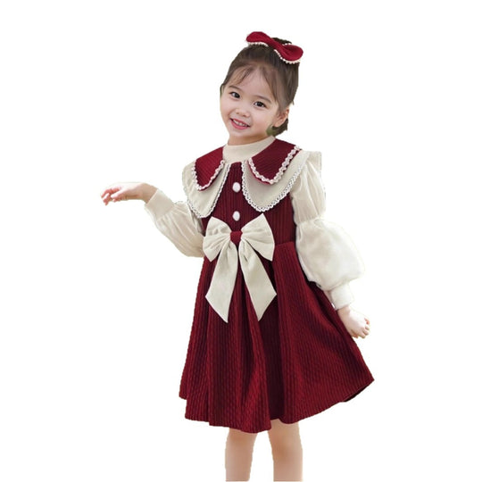 Mädchen Kleid mit festlichem Kragen und Schleifendetail EB