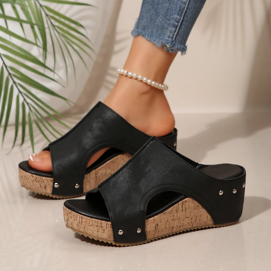 Damen Wedge-Pantoletten mit komfortablem Kork-Fußbett und modischem Riemen-Design EB