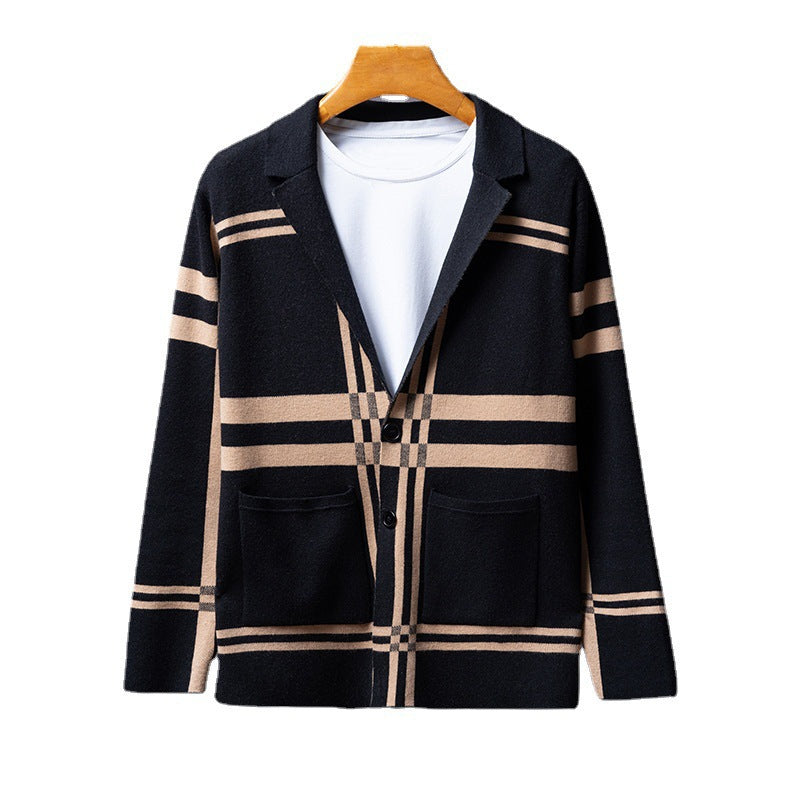 Herren eleganter Strickblazer mit modernem Karomuster EB