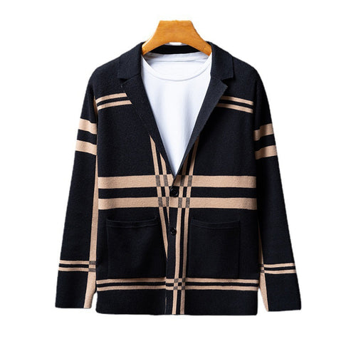 Herren eleganter Strickblazer mit modernem Karomuster EB