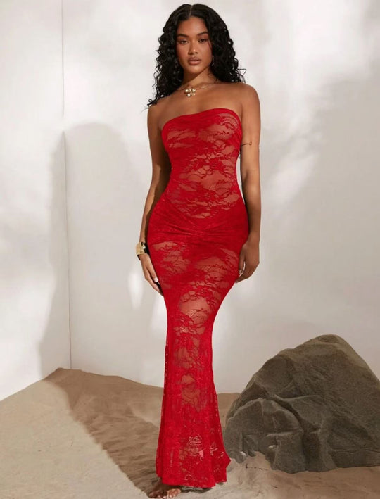Damen Sexy Spitzenkleid mit figurbetontem Schnitt EB