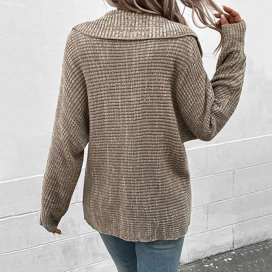 Damen stylischer Strickpullover mit tiefem V-Ausschnitt und überschnittenen Ärmeln EB