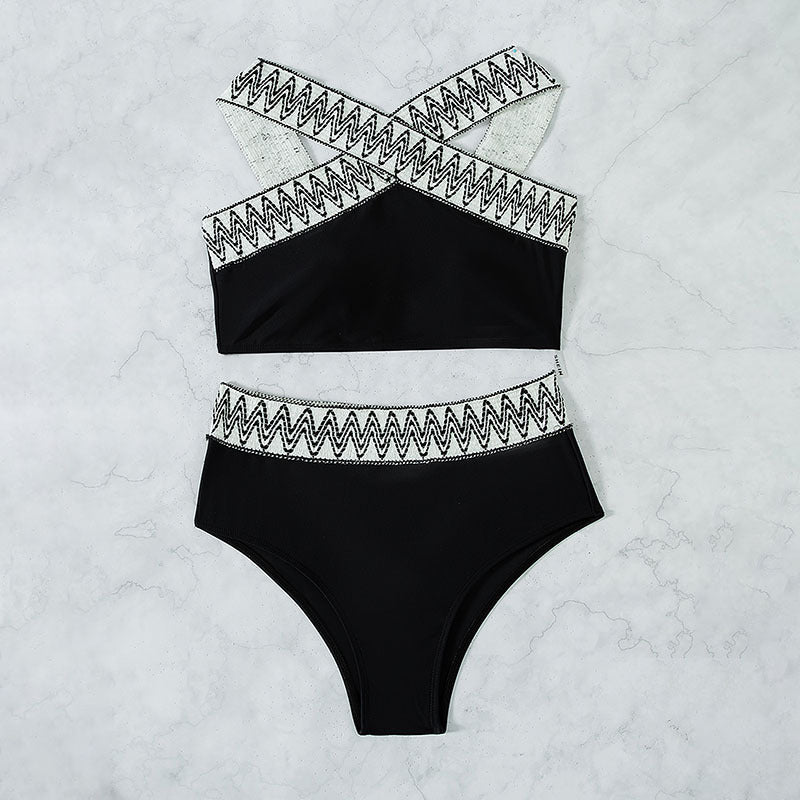Damen Hoch tailliertes Bikini-Set mit elegantem Kreuzträger-Design EB