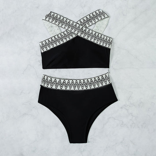 Damen Hoch tailliertes Bikini-Set mit elegantem Kreuzträger-Design EB