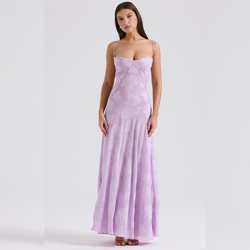 Damen Maxikleid mit dekorativem Spitzen-Oberteil und fließendem Rock EB