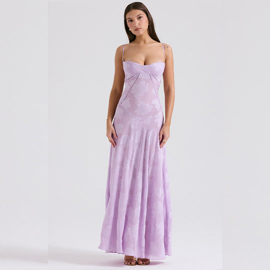 Damen Maxikleid mit dekorativem Spitzen-Oberteil und fließendem Rock EB