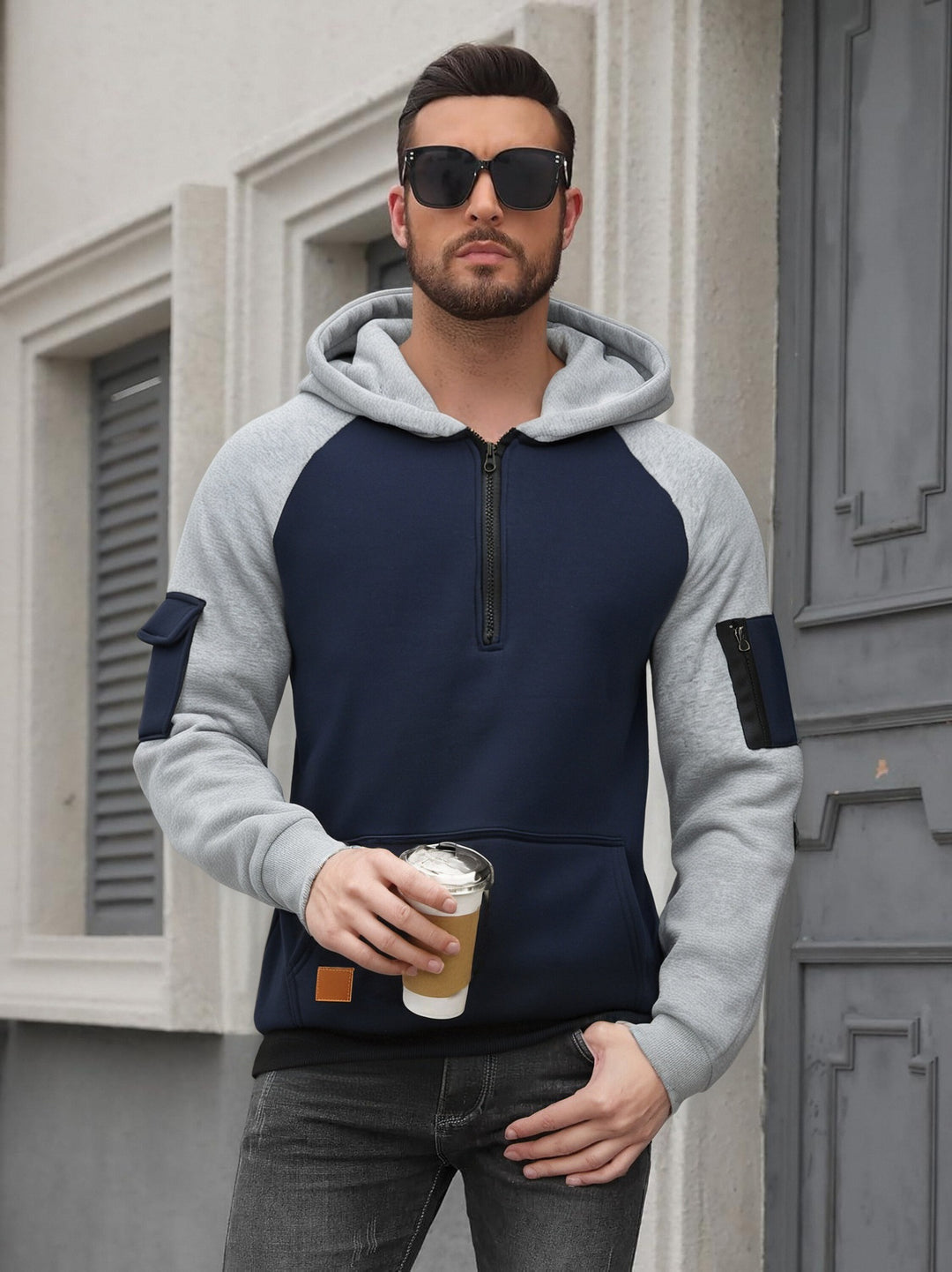 Herren Modischer Kapuzenpullover mit praktischen Reißverschluss-Details und sportlichem Schnitt EB