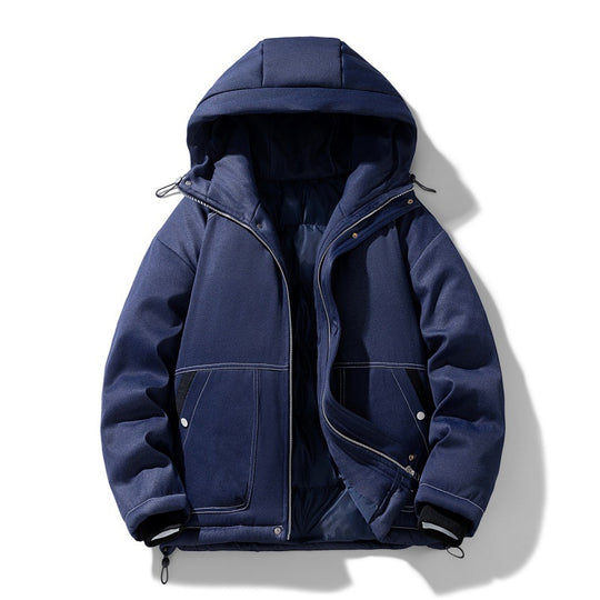 Herren urbaner Kapuzen-Insulated Overshirt mit gesteppter Thermofüllung und Kontrastnähten EB