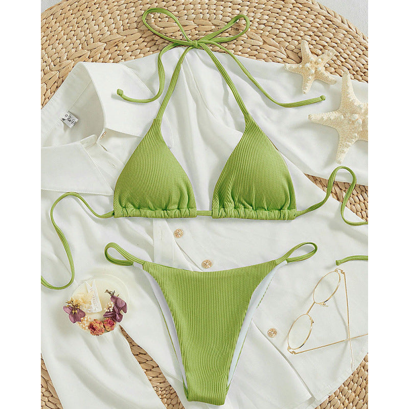 Damen Triangel-Bikini-Set mit verstellbaren Schnüren und feinem Strukturmuster EB