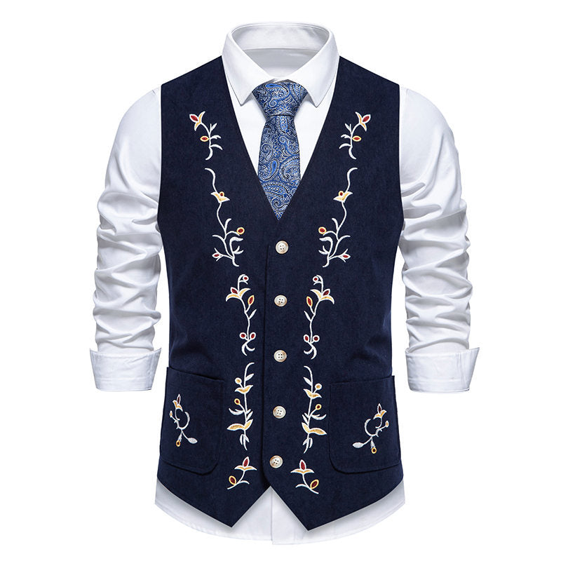 Herren elegante Weste mit floralem Design und praktischen Taschen EB