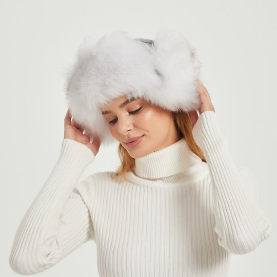 Damen Flauschige Wintermütze mit tierischen Ohren und voluminösem Design EB