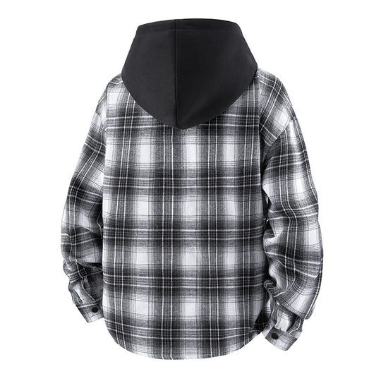 Herren lässige Hemdjacke mit gefütterter Kapuze und Karomuster EB
